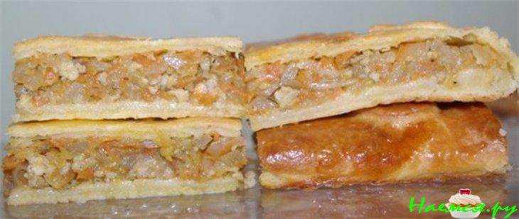 Сочный капустный пирог с куриным фаршем Сочный капустный пирог с куриным фаршем