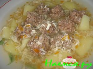 Суп картофельно-яичный с фрикадельками