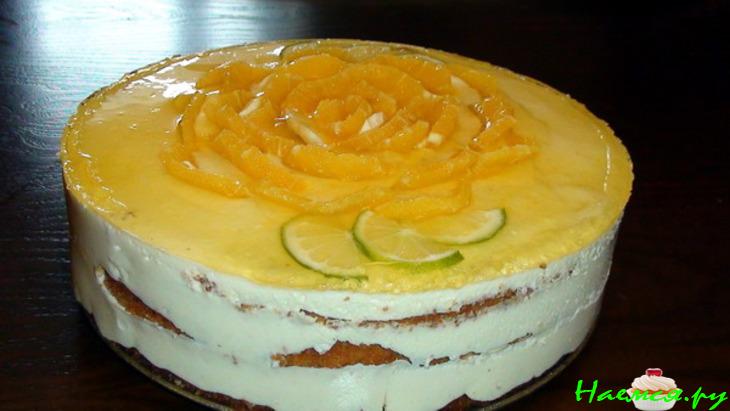Торт &laquo;Апельсиновый&raquo; с твороженным суфле и миндально-цитрусовым бисквитом без муки&nbsp; 