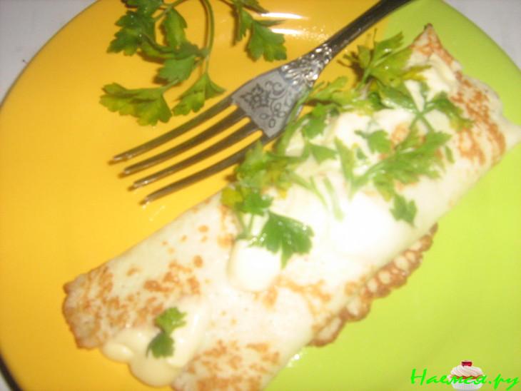 Блинчики закусочные с куриным филе и фасолью Блинчики закусочные с куриным филе и фасолью