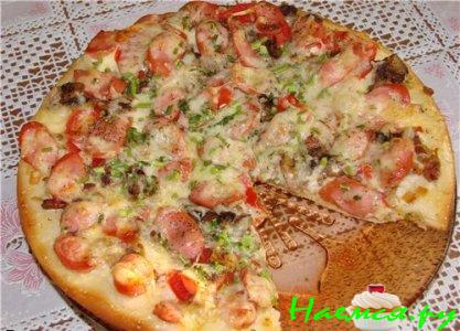 Пицца с шампиньонами и зеленым горошком