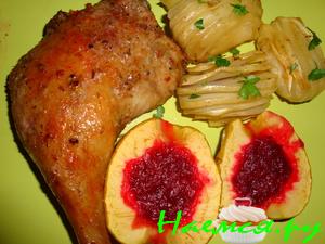 Запеченная утка (окорочка) с клюквенными яблоками Запеченная утка (окорочка) с клюквенными яблоками