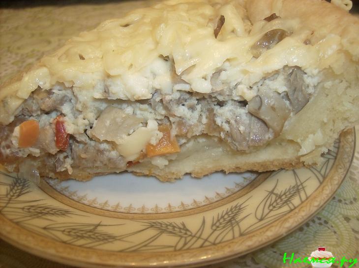 Открытый пирог с уткой и вешенками