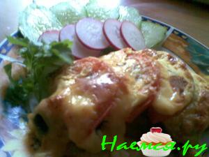 Телапия в шубке с грибами и маслинами