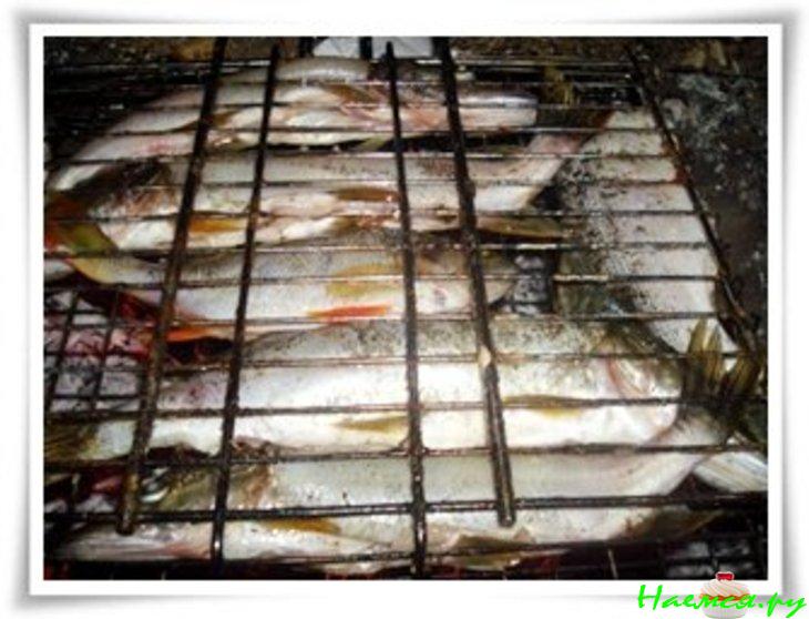 Свежевыловленная речная рыбка, приготовленная на углях