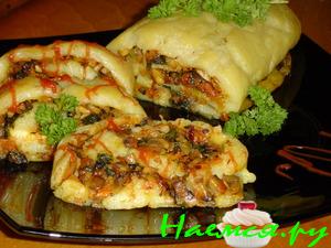 Постный картофельный рулет с грибами и овощами Постный картофельный рулет с грибами и овощами