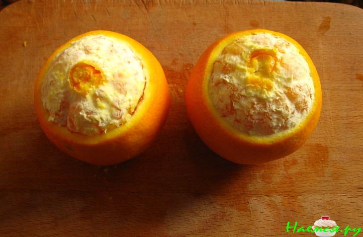 Груша с креветками в апельсине