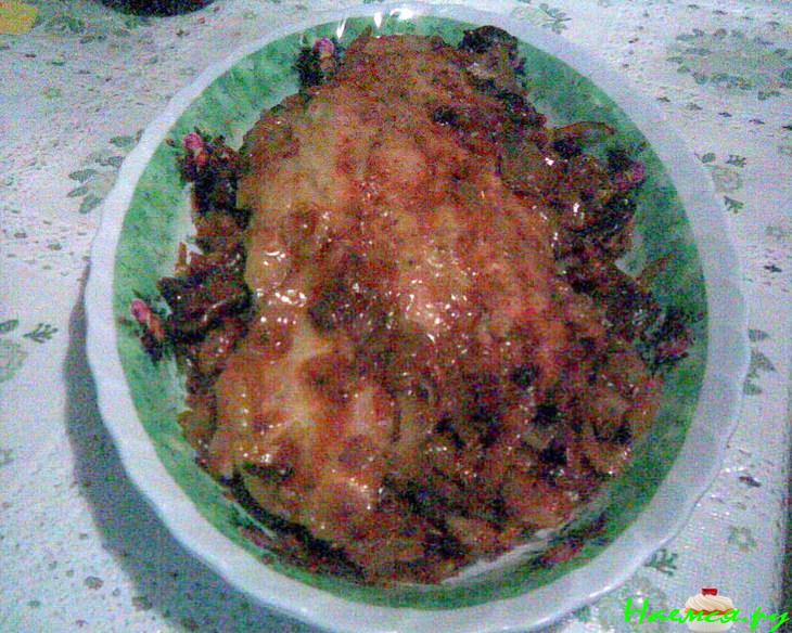 Пангасиус с капустой и грибами