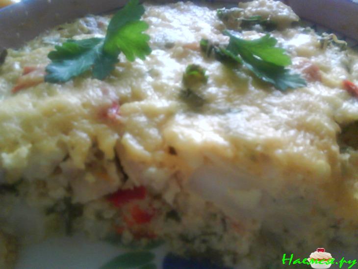 Запеканка из цветной капусты с рыбой