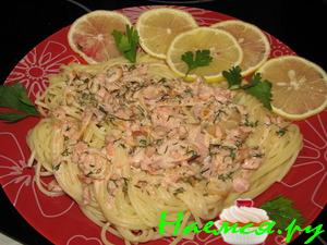 Спагетти с копченым лососем Спагетти с копченым лососем