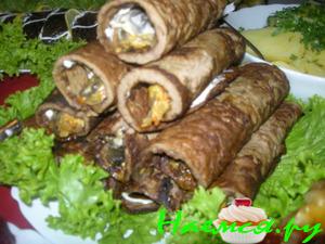 Рулетики блинные из печени