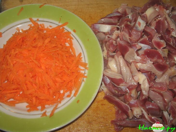 Поджарка из куриных желудков с подливкой Поджарка из куриных желудков с подливкой