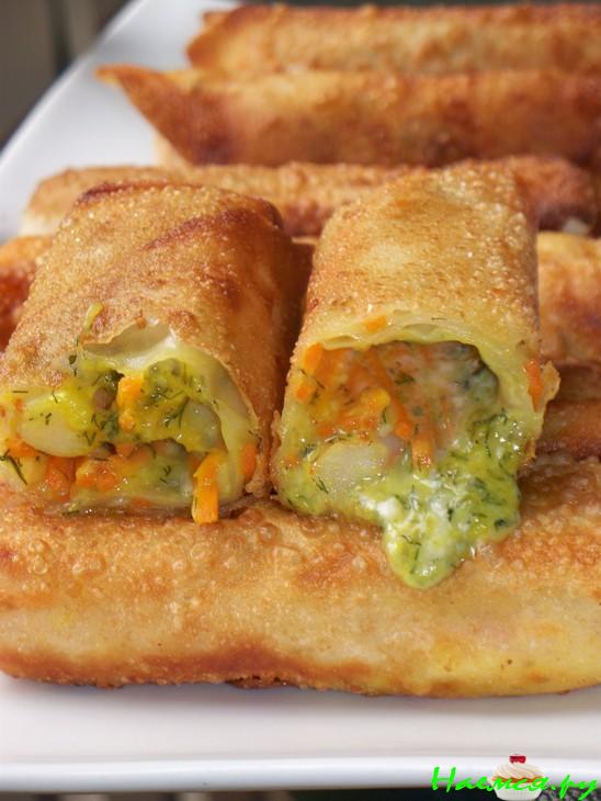 Роллы из теста фила с креветками и тремя видами сыра!!