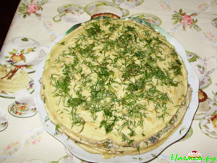 Тортик закусочный "Женский каприз" со свининой и шампиньонами