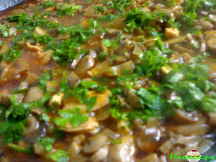 Гуляш грибной с кусочками курицы