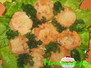 Морковь фаршированная мясом в кляре