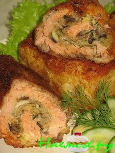 Рулетики рыбные с сырно-грибной начинкой