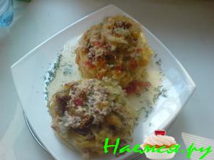 Гнезда из лапши с фаршем