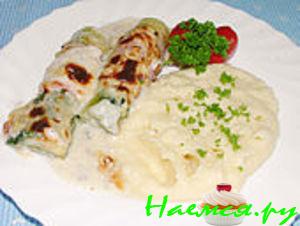 Порей с ветчиной, запечённый с двумя видами сыра