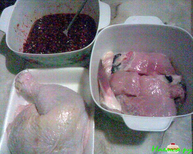 Куриный окорочок и рыбка в рубиновом маринаде 