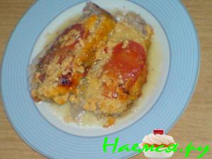 "Книжка" из свинины с плавленным сыром и помидорами "Книжка" из свинины с плавленным сыром и помидорами