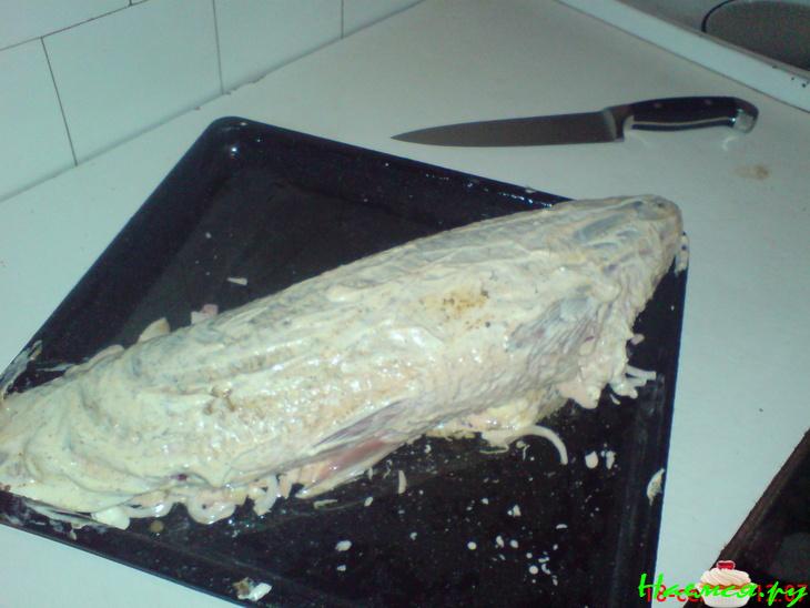 Белый Амур фаршированный овощами