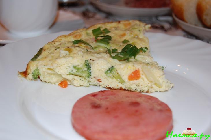 Омлет с овощной смесью и вареной колбасой Омлет с овощной смесью и вареной колбасой