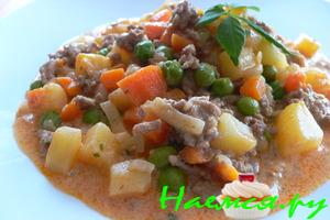 Тушёная картошка с луком и фаршем (Geschmortes Zwiebelhackfleisch)