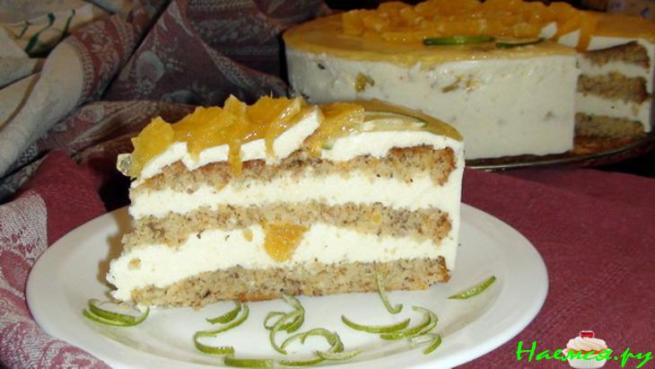Торт &laquo;Апельсиновый&raquo; с твороженным суфле и миндально-цитрусовым бисквитом без муки&nbsp; 