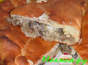 Грибной пирог с луком и сметаной