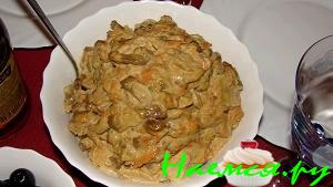 Печёночный салатик с маринованными шампиньонами