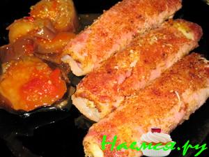 Ветчинные рулетики с картошкой и колбасками