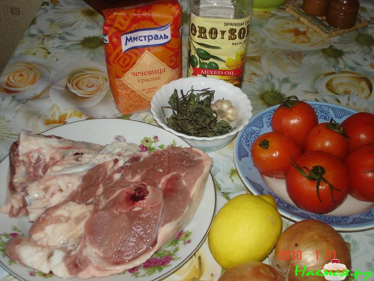 Бараний окорок с чечевицей