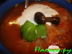 Быстрый  борщ с опятами (постный)