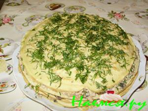 Тортик закусочный "Женский каприз" со свининой и шампиньонами