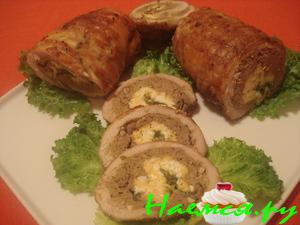 Рулет из свинины с печенкой