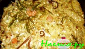 Запечённая рыба с картофелем и морепродуктами Запечённая рыба с картофелем и морепродуктами