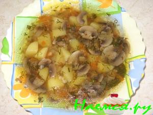 Гречневый суп с шампиньонами
