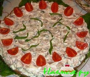Сырный тортик с ветчиной и грибами