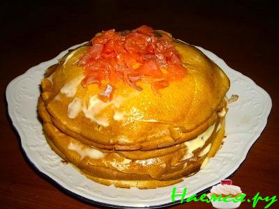 Блинный торт с рыбой