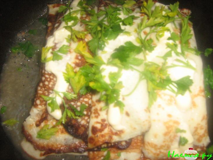 Блинчики закусочные с куриным филе и фасолью Блинчики закусочные с куриным филе и фасолью