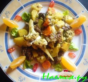 Печень куриная с картофелем и цветной капустой