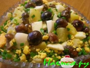 Теплый салат с грибами