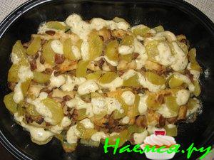 Филе окуня запеченное с картофелем и грибами