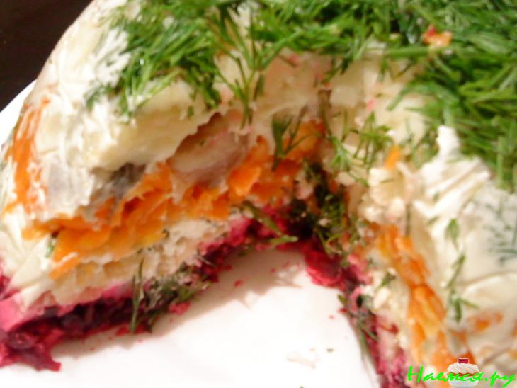 Сельдь под шубой с желатином и зеленью