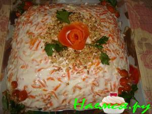 Салат "Рыжик" с курицей, грибами и овощами