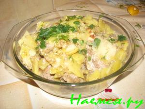 Картофель с мясными ромбиками