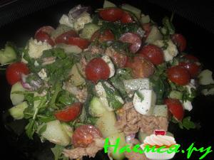 Салат с рукколой и тунцом с медово-горчичной заправкой Салат с рукколой и тунцом с медово-горчичной заправкой