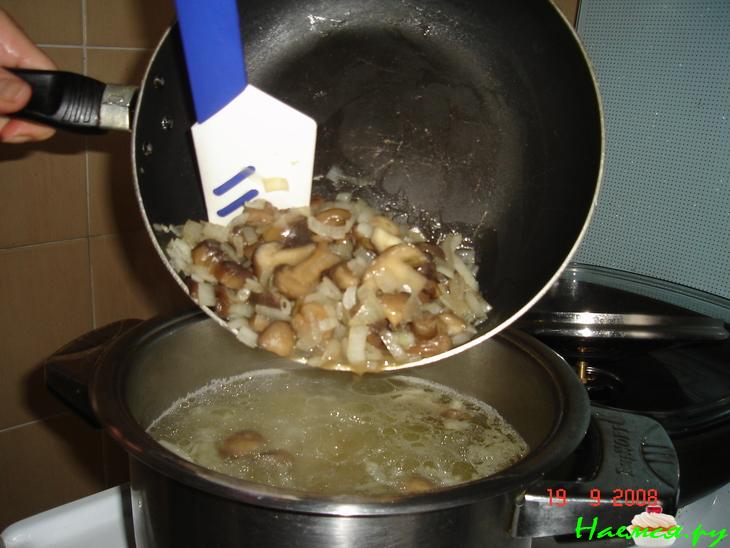 Борщ с сыром и шампиньонами