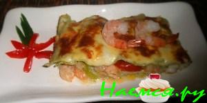 Лазанья с креветками и с красной рыбкой